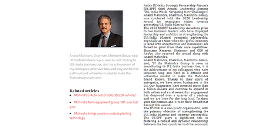 Anand Mahindra receives the 2020 Leadership Award
