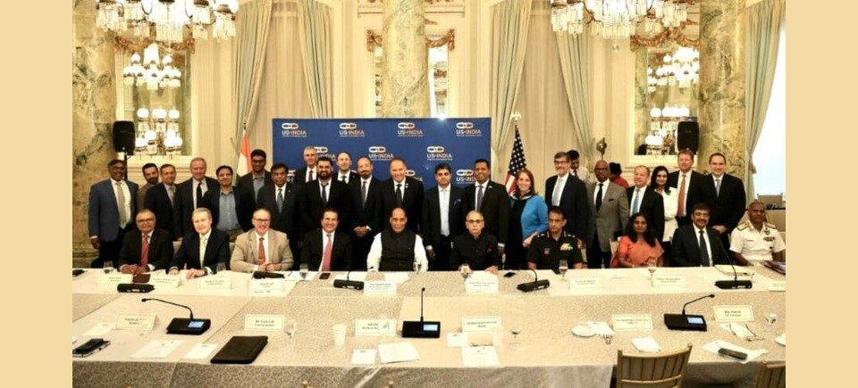 Raksha Mantri Shri Rajnath Singh interacts with senior leadership of US defence companies in Washington DC