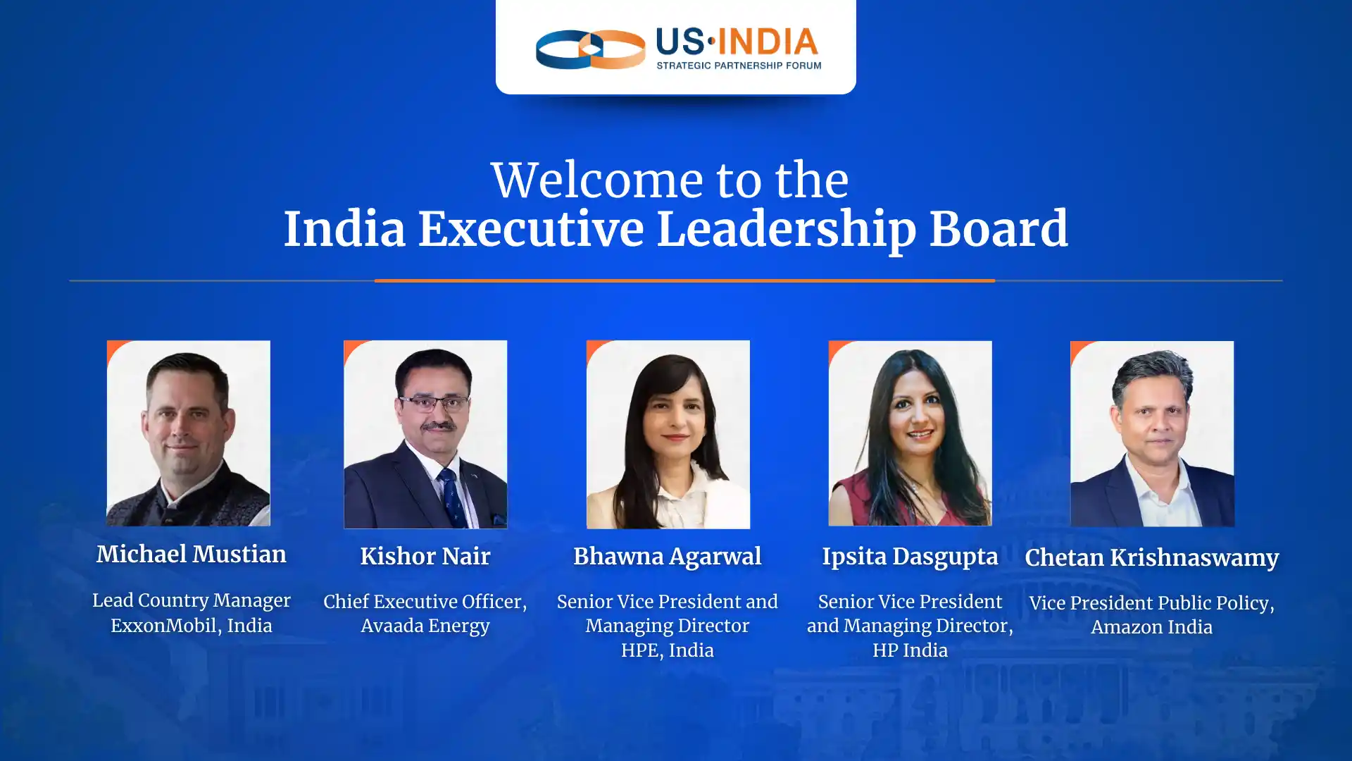 USISPF Expands India Executive Leadership Board with Senior Leaders from Amazon, ExxonMobil, Avaada, HP, and HPE