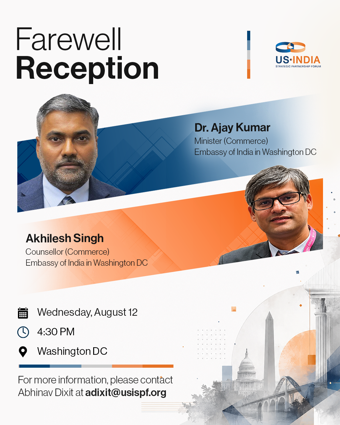 Farewell Reception for Dr. Ajay Kumar, Minister (Commerce), Embassy of India in Washington DC and Akhilesh Singh, Counsellor (Commerce), Embassy of India in Washington DC